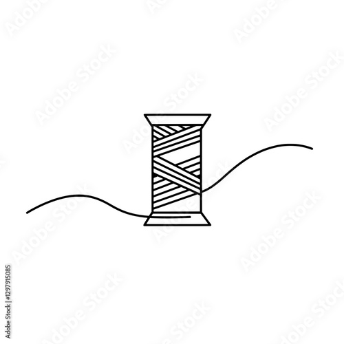 Threads of Creation: A minimalist line drawing of a spool of thread with the thread extending outward, embodying simplicity, design and the art of creation.