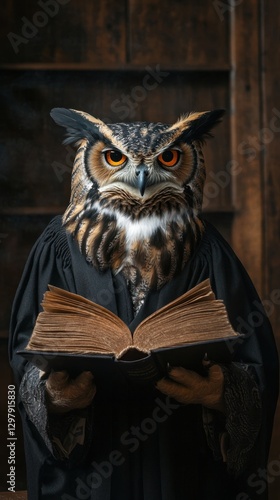 Wallpaper Mural Owl in judge robe reading book with wisdom authority Torontodigital.ca