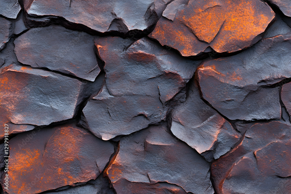 Close-up view of fractured dark rocks. Possible use Background texture Close-up view of fractured dark rocks. Possible use Background texture