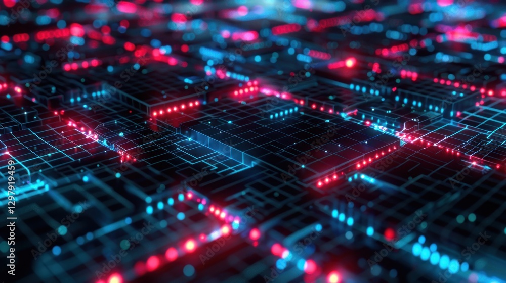 Fototapeta premium Abstract Digital Circuitry: Glowing Lines and Data Flow