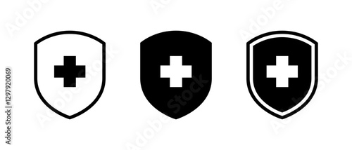 Medical shield icon isolated on white background. Health, healthy badge sign symbol