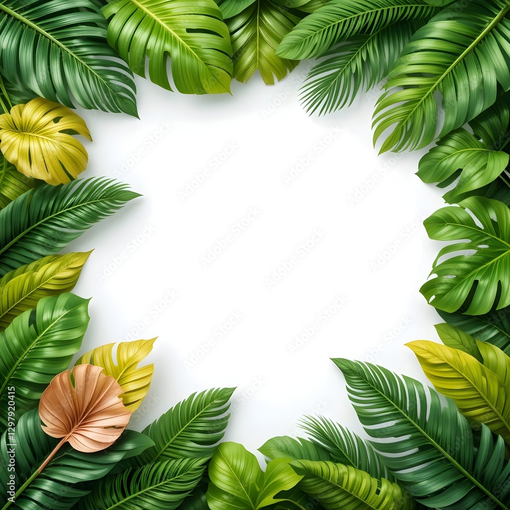 Naklejka premium Tropical Leaf Frame with Palm, Monstera, and Banana Leaves