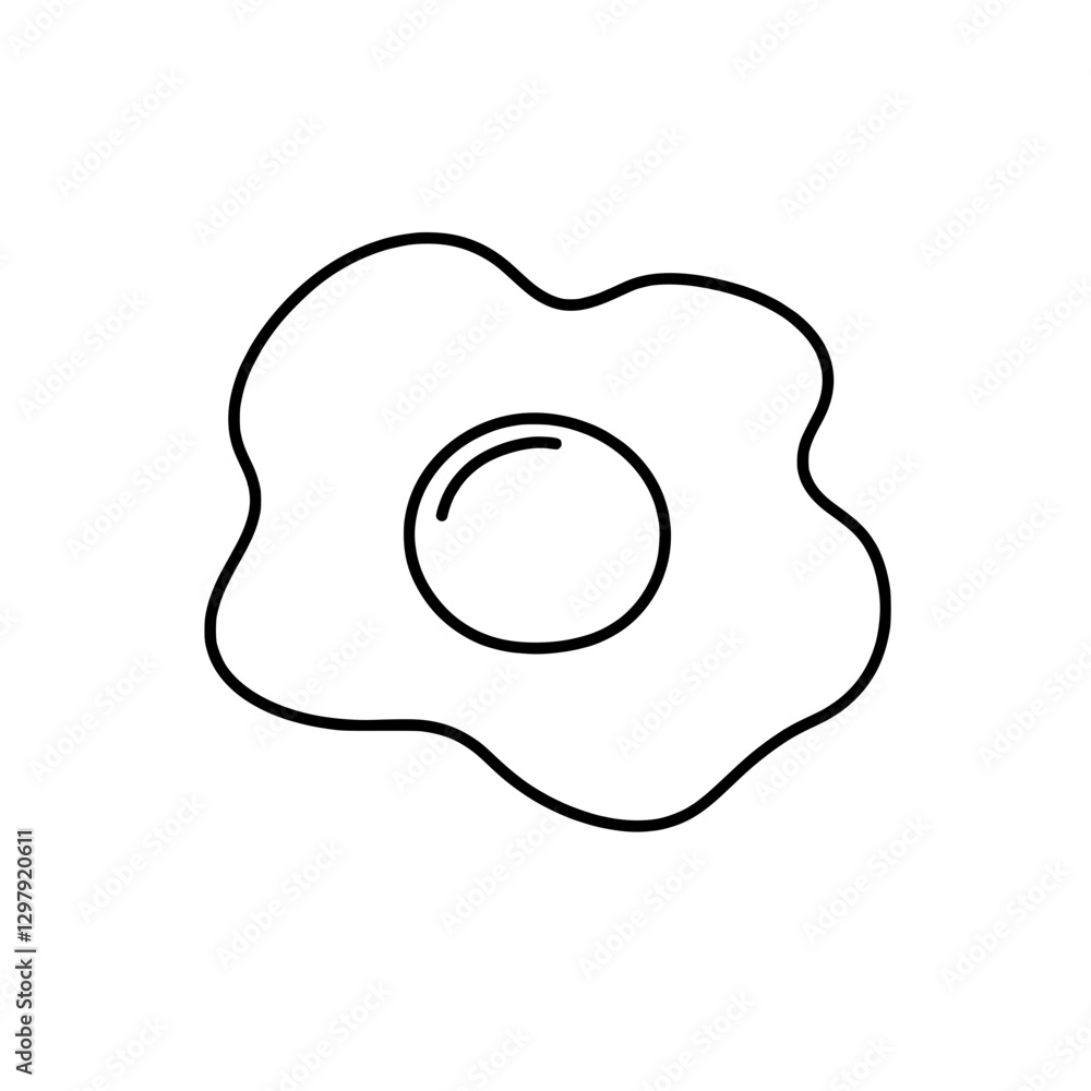 Egg: Simple line art illustration of a sunny-side-up egg, a classic breakfast staple. This graphic showcases the fresh food and cooking, great for culinary or design projects.