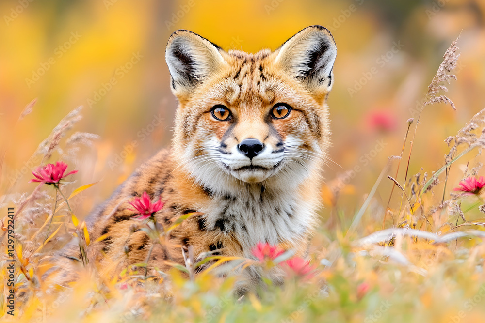 Obraz premium Fox in Autumn Meadow; Portrait