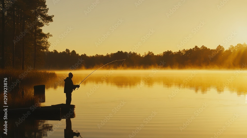 Peaceful Lakeside Scene at Golden Hour Lighting Peaceful Lakeside Scene at Golden Hour Lighting