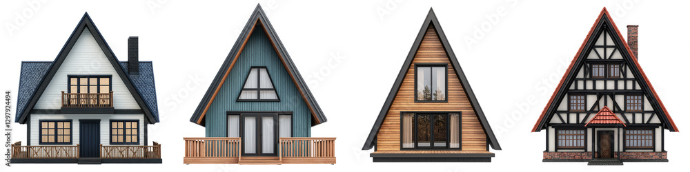Collection of varied architectural styles of picturesque winter cottages and cabins nestled in snowy forest and mountain landscapes showcasing traditional rustic antique Collection of varied architectural styles of picturesque winter cottages and cabins nestled in snowy forest and mountain landscapes showcasing traditional rustic antique