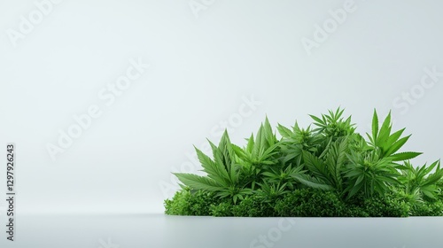 Cannabis Plants on the surface: A cluster of lush, vibrant green cannabis plants thrives, illustrating the beauty and natural growth potential. 
