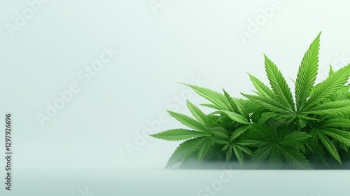 Cannabis Plant Cluster: A vibrant cluster of healthy cannabis plants with lush green leaves, showcasing their distinctive form and texture