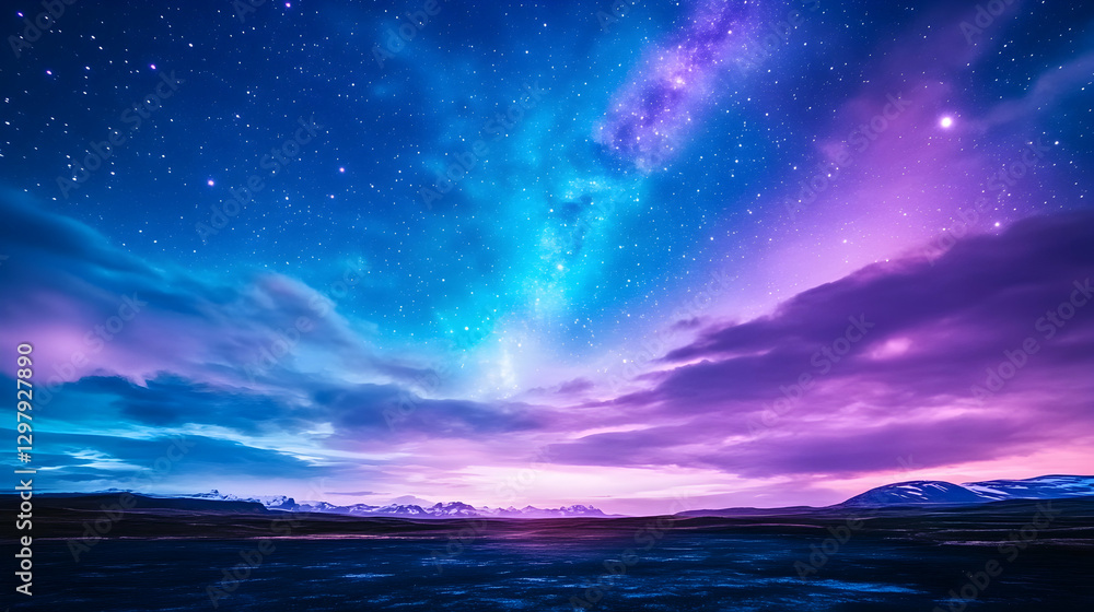 Fototapeta premium Night Sky Aurora Over Mountains
