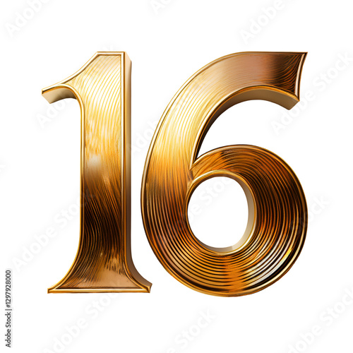 3d golden font number 16