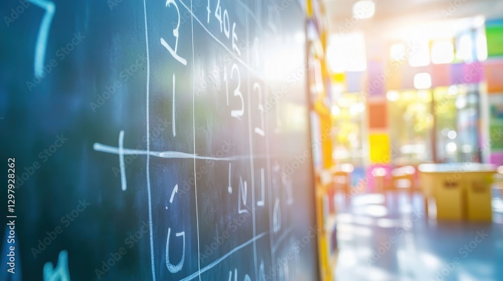 Fototapeta premium Classroom Chalkboard with Mathematical Equations in Bright Environment