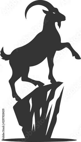 Goat balancing on a single rock with one hoof animal vector silhouette