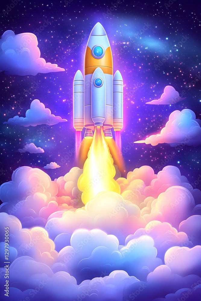 Rocket Launch into Colorful Night Sky Rocket Launch into Colorful Night Sky