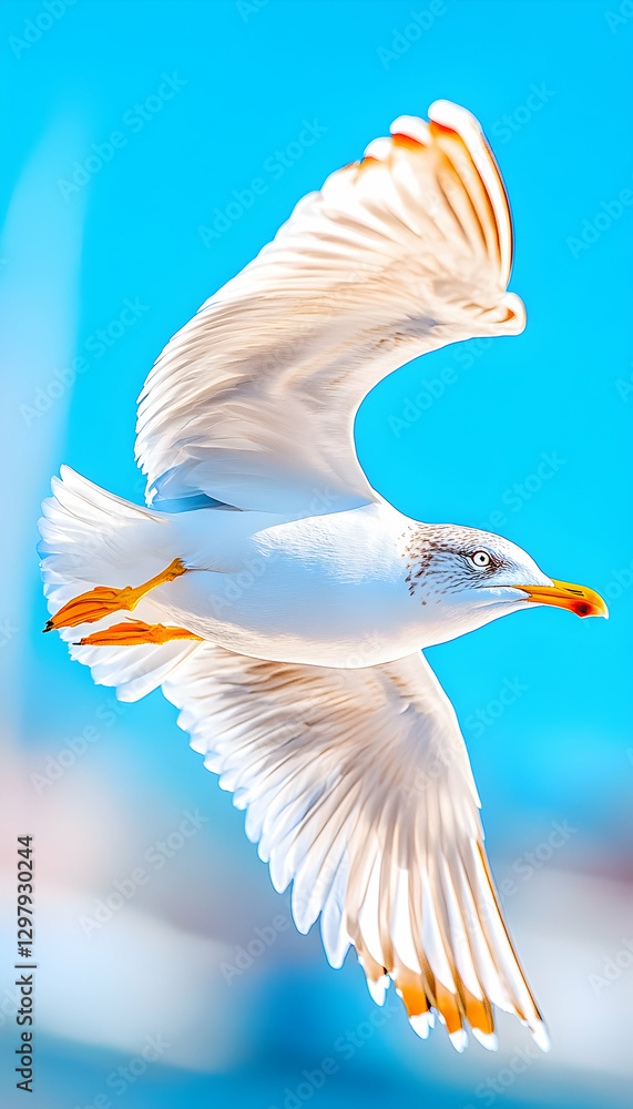 Obraz premium Seagull in flight against a clear sky