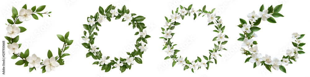 White jasmine garland forming word GOOD with green leaves, symbolizing positivity and beauty White jasmine garland forming word GOOD with green leaves, symbolizing positivity and beauty