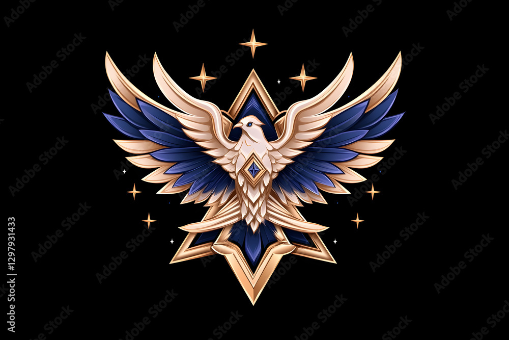 Obraz premium Stylized Dove Emblem on Dark Background. Possible use for logos, game icons, or digital art