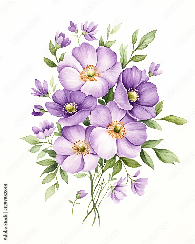 Fototapeta premium Watercolor illustration of a bouquet of purple flowers