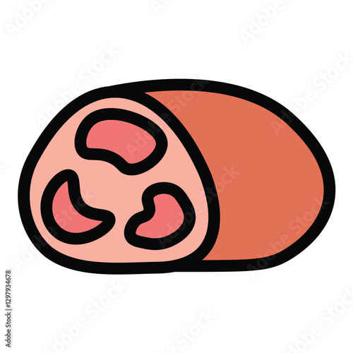 Meatloaf Icon A flat line color style illustration of a sliced meatloaf with visible layers and texture, accompanied by a garnish or sauce detail.