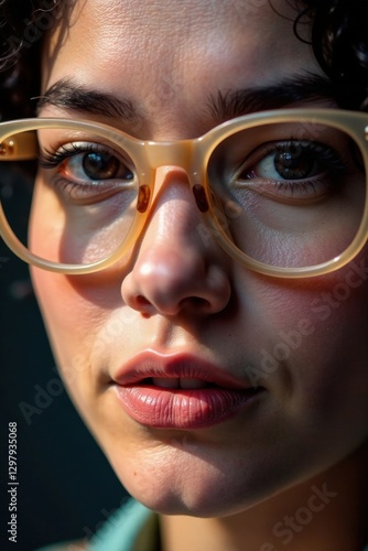 Close-up of bespectacled face without reflection, reflectionless, simple, clean