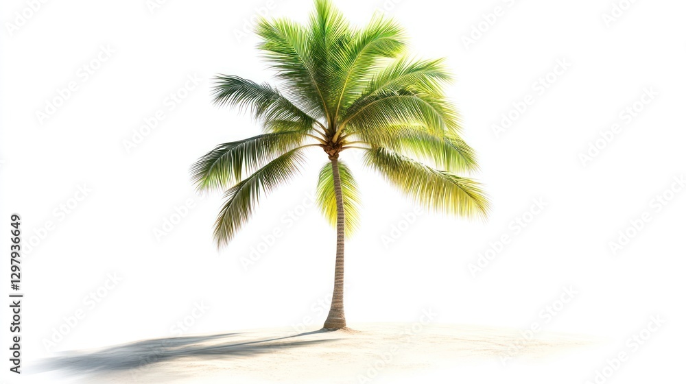 Obraz premium A palm tree is standing alone on a sandy beach