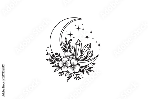 Mystical Moon and Crystal Illustration vector