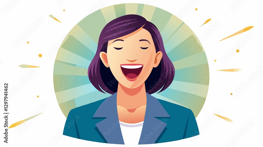 The image portrays a businesswoman's genuine surprise and delight, her spontaneous smile conveying a sense of unexpected good fortune or positive news. The image portrays a businesswoman's genuine surprise and delight, her spontaneous smile conveying a sense of unexpected good fortune or positive news.