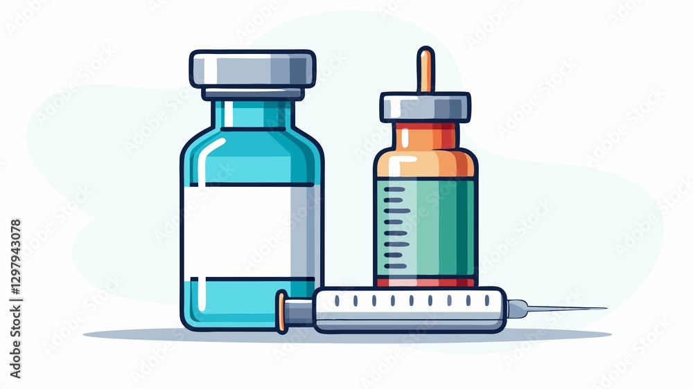 Obraz premium A detailed close-up shot captures the precision and detail of a vial of vaccine and a syringe, isolated against a clean background, creating a high-quality image suitable for medical publications, he