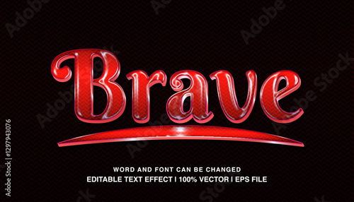 editable text effect brave red glossy