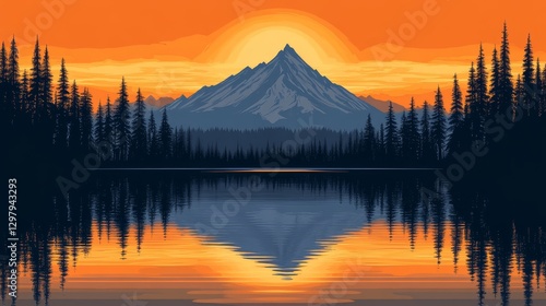 Pixelated mountain reflection at dusk captivating tranquil scenery digital artwork for wall art and digital backgrounds serene escape