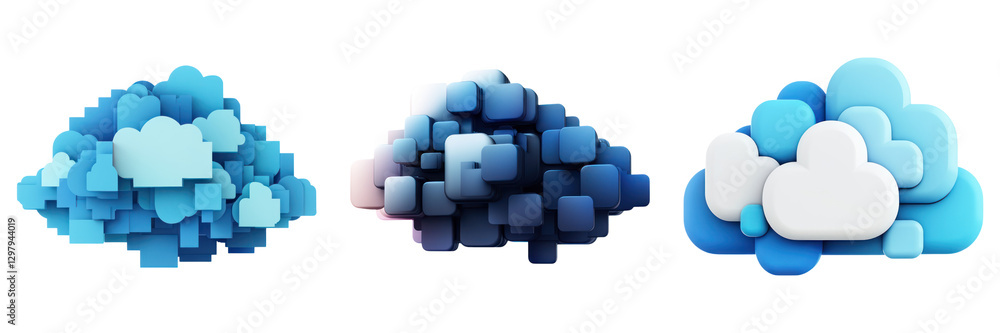 Digital clouds in various shapes and shades of blue, representing data and technology Digital clouds in various shapes and shades of blue, representing data and technology