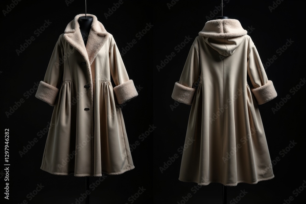 Elegant coat with a hood showcased elegantly Elegant coat with a hood showcased elegantly