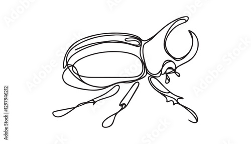 Continuous one single minimal line drawing beetle