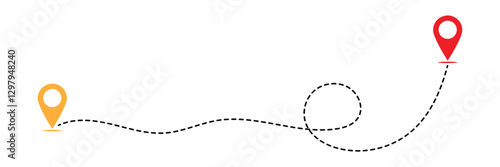 Line route with map pointer location trip way design vector. Route icon between two points with dotted path and location pin. Location pointer continuous one line drawing. GPS navigation in eps 10.