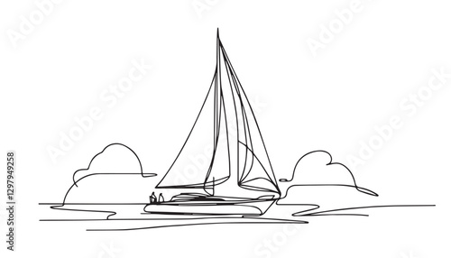 Continuous one single minimal line drawing sailboat