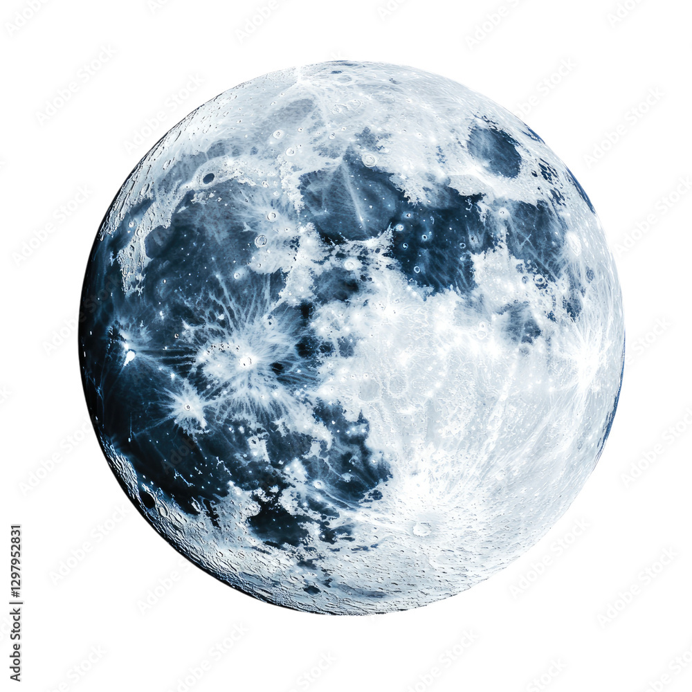 Obraz premium An ultra-realistic digital illustration of the full moon, isolated on a transparent background.