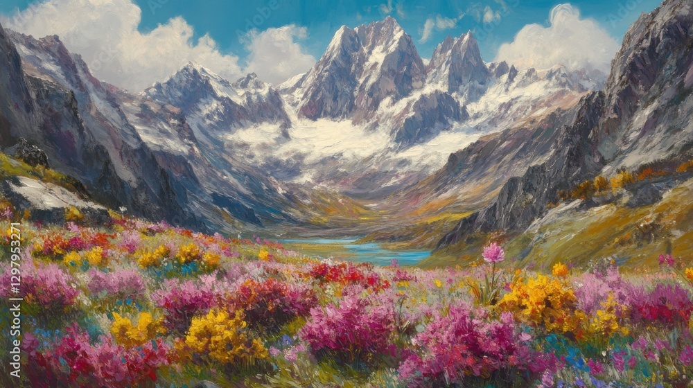 Fototapeta premium Colorful Mountain Scenery with Vibrant Spring Flowers