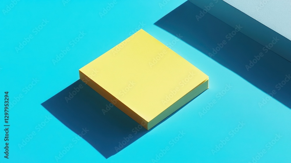 Yellow square block on blue background with shadow Yellow square block on blue background with shadow