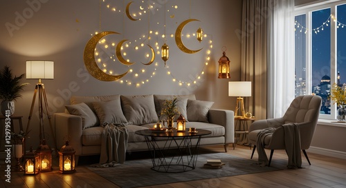 luxury living room with Ramadan decoration