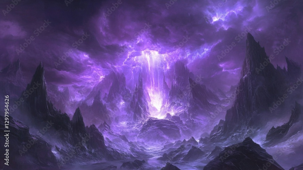 Obraz premium Dramatic Mountain Landscape Under Thunderstorm Lighting