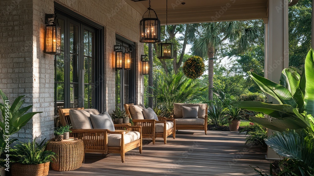 Southern Porch Decor, Luminous Lanterns, Tranquil Setting Southern Porch Decor, Luminous Lanterns, Tranquil Setting