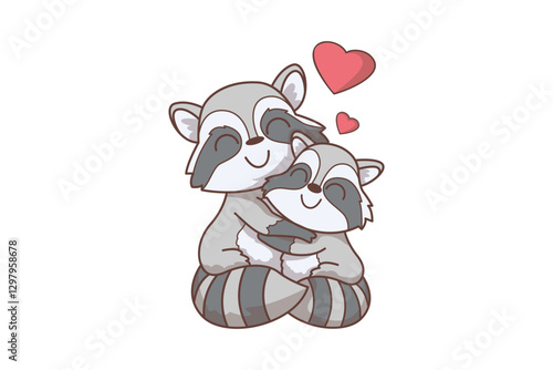 Hugging Raccoon Character Illustration