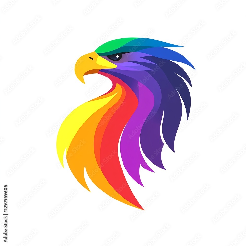 Fototapeta premium Vibrant Rainbow Eagle Head Logo Design: A captivating symbol of power, freedom, and pride, showcasing a majestic eagle in a spectrum of colors.
