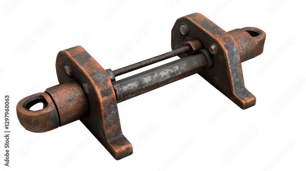 Industrial Fixture: A close-up shot showcases a rugged, industrial fixture with an aged, metallic appearance, ideal for representing engineering or manufacturing concepts Industrial Fixture: A close-up shot showcases a rugged, industrial fixture with an aged, metallic appearance, ideal for representing engineering or manufacturing concepts