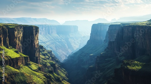 Panoramic View of Mountain Ranges and Deep Gorges