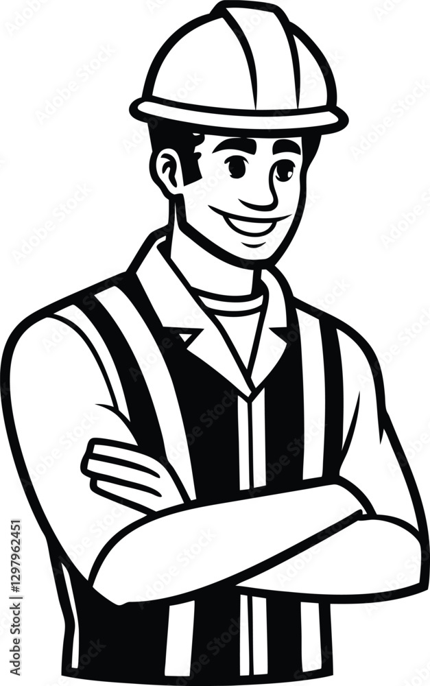 Construction Worker Silhouette Builder Holding Hammer.