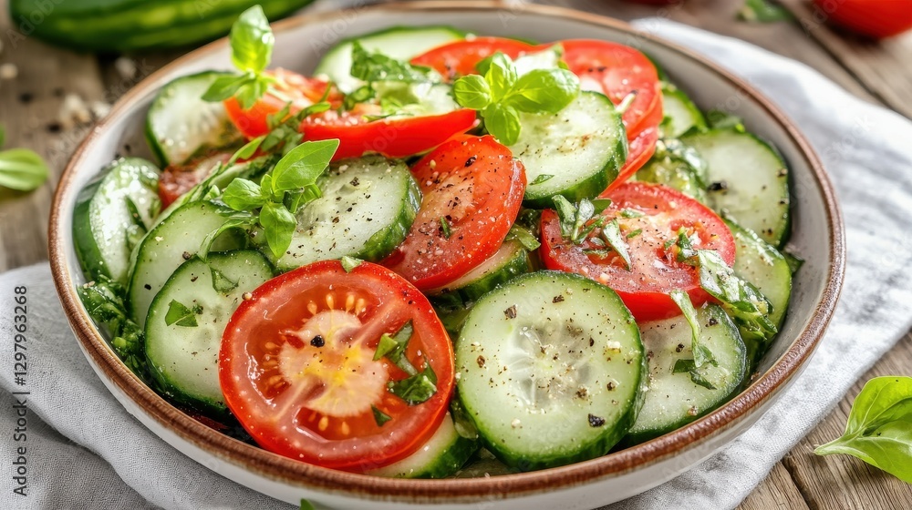 Fresh Cucumber Tomato Salad with Herbs and Olive Oil Dressing Fresh Cucumber Tomato Salad with Herbs and Olive Oil Dressing