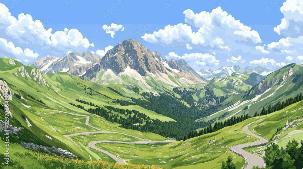 Obraz premium Scenic Mountain Drive with Winding Roads and Overlooks