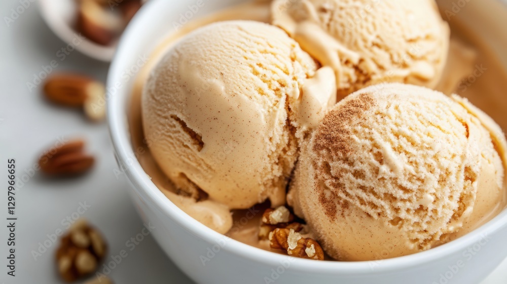 Autumn ice cream with pumpkin flavor, cinnamon and nuts . Autumn ice cream with pumpkin flavor, cinnamon and nuts .