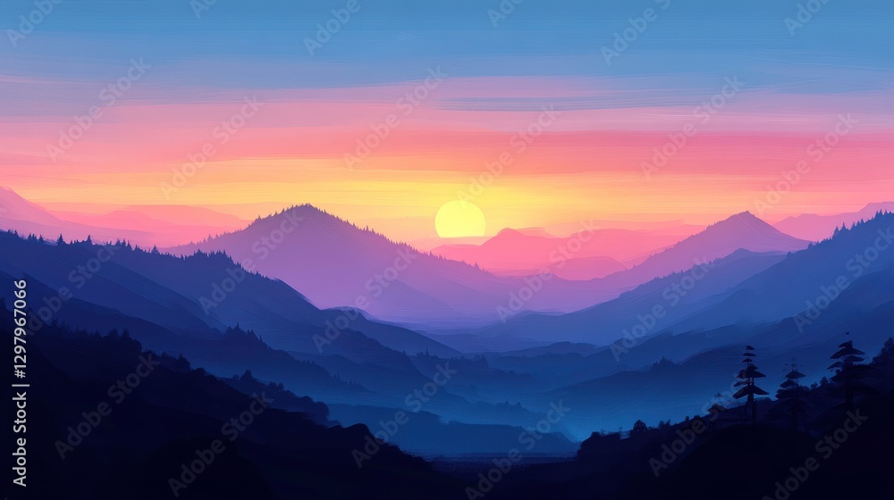 Fototapeta premium Scenic Sunset Over Mountains with Beautiful Colors