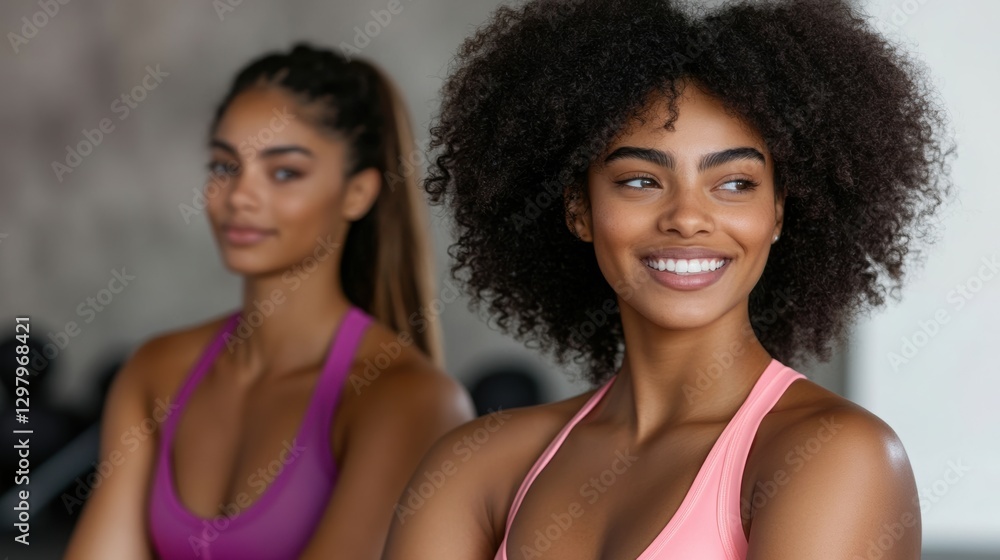 Cheerful women relaxing during a workout session Cheerful women relaxing during a workout session